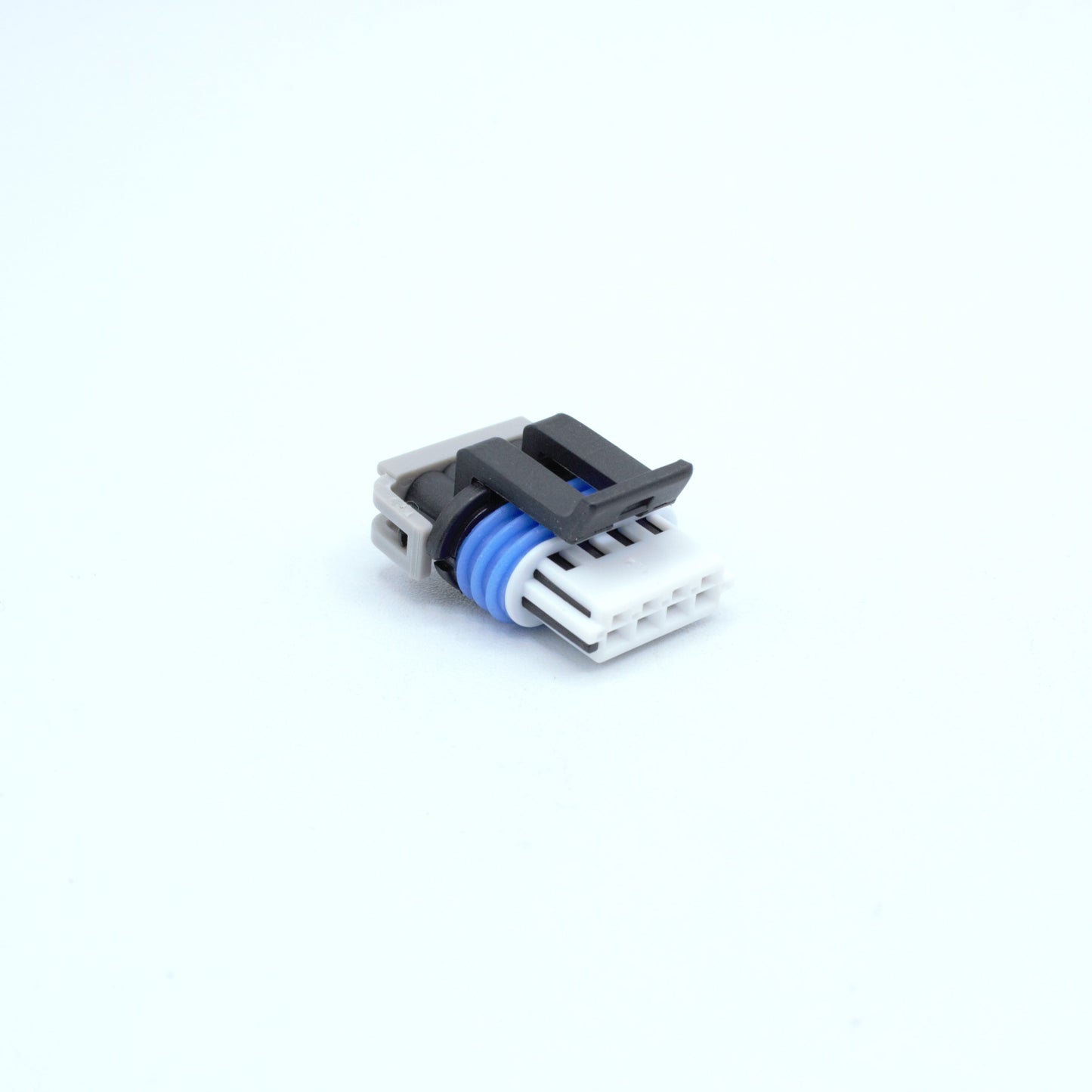 GM LS ignition coil connector for Gen 4 IV ignition coils or Corvette Camaro LS3 LS7 ignition coils. 
Black with an blue seal, comes with a white TPA on the front and a Grey . Made by Delphi GT150 series 4 pin way terminal, sealed
Each set comes with terminals and seals Code B coding keying
can be purchased as a set of 4, 6 or 8PS on the pack