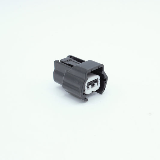 Nissan injector connector for RB and SR engines
Black with a white TPA 
left side low key right side high key
comes with terminals and seals
Made by Sumiomo RS type E series 2  pin way terminal, sealed
sold as a set of 4 or 6