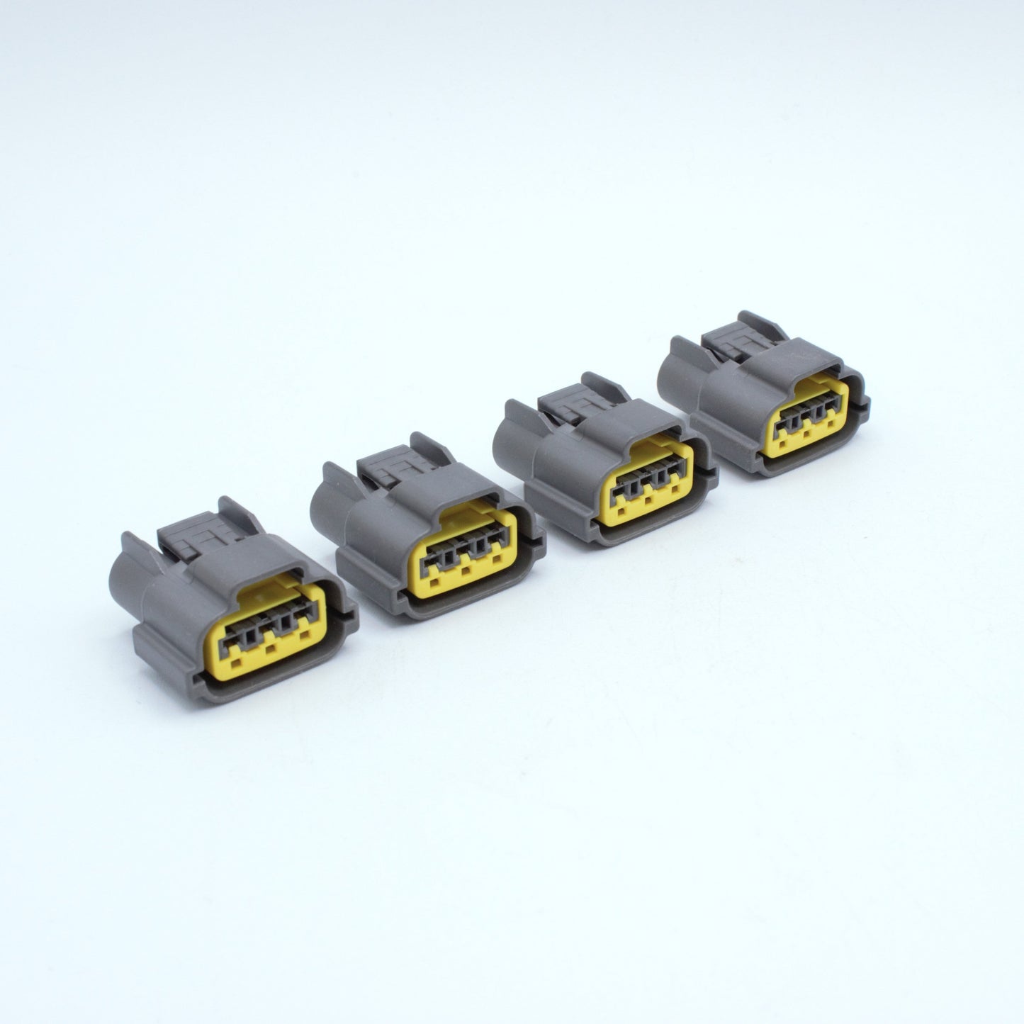 Set of 4 ignition coil connectors for Nissan SR20 SR engines
Grey with yellow TPA, made by Sumitomo 62 series (similar to RS type E) 3 way terminal pin sealed

sold in packs of 4, 6 for SR and RB engines