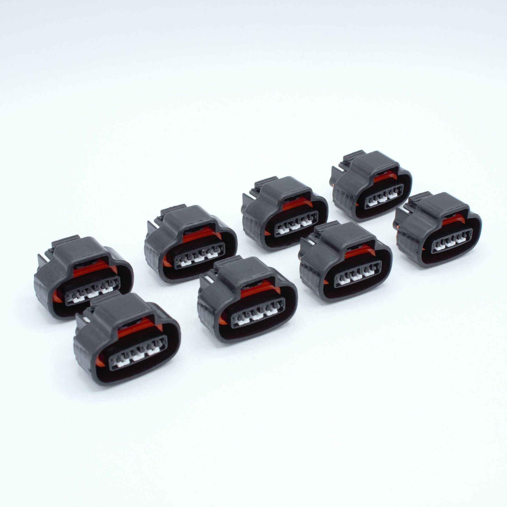 Set of 8 Toyota 1UZ VVTI ignition coil connectors
Black with orange seal red seals and a White TPA
4 way terminal pin, sealed
Made by Sumitomo TS series

Sold in packs of 8, comes with terminals and seals