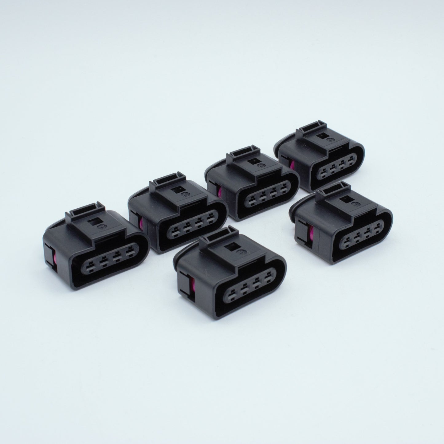 Set of 6 R8 Audi VW ignition coil connectors
4 way terminal pin sealed
Black with purple violet TPA
uses MCP JPT terminals
Made by FEP Bosch VW VAG
coils from 2.0T and 1.8T Golf Jetta as well as V8 Audi R8 V10 Lamborghini

Great upgrade for JZ RB SR 7M and UZ engines
sold as a set of 4 6 or 8 with terminals and seals